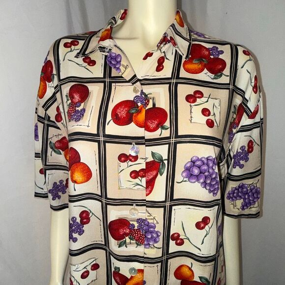 Vintage 90s Kathie Lee Fruit Print Button Down Blouse Women’s Size 14 – Grapes C - Picture 3 of 12